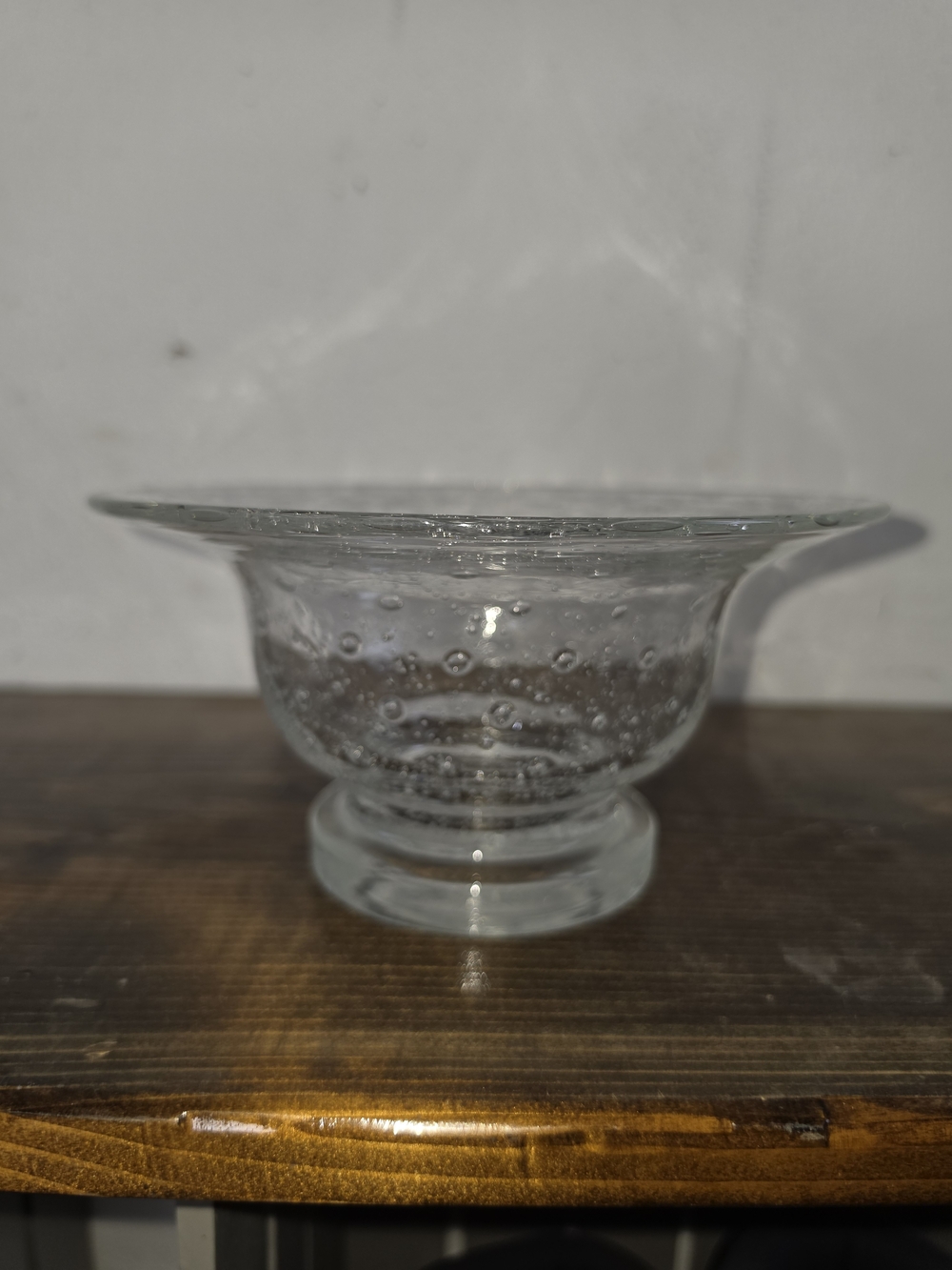 Vintage Clear Controlled Bubble Art Glass Pedestal Bowl